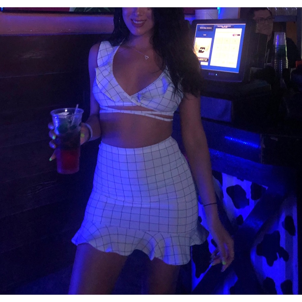 White & Black Stripes Skirt Set